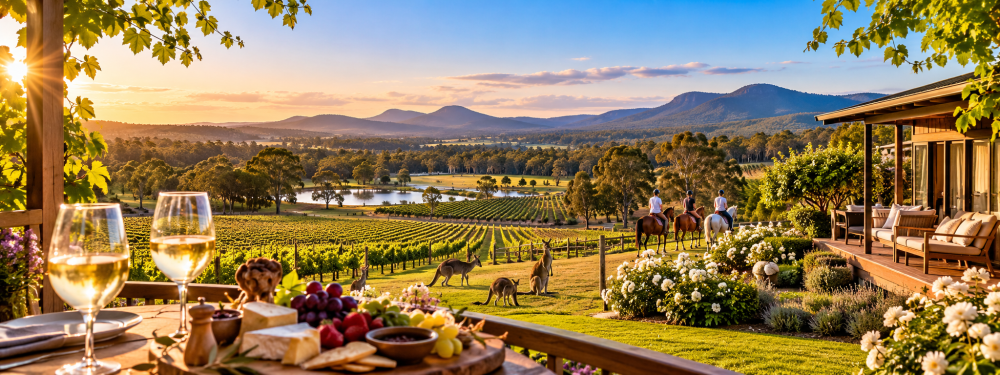 헌터밸리 Pokolbin의 포도밭과 산 전망을 바라보며 와인과 승마를 즐기는 Hunter Valley Resort + Farm