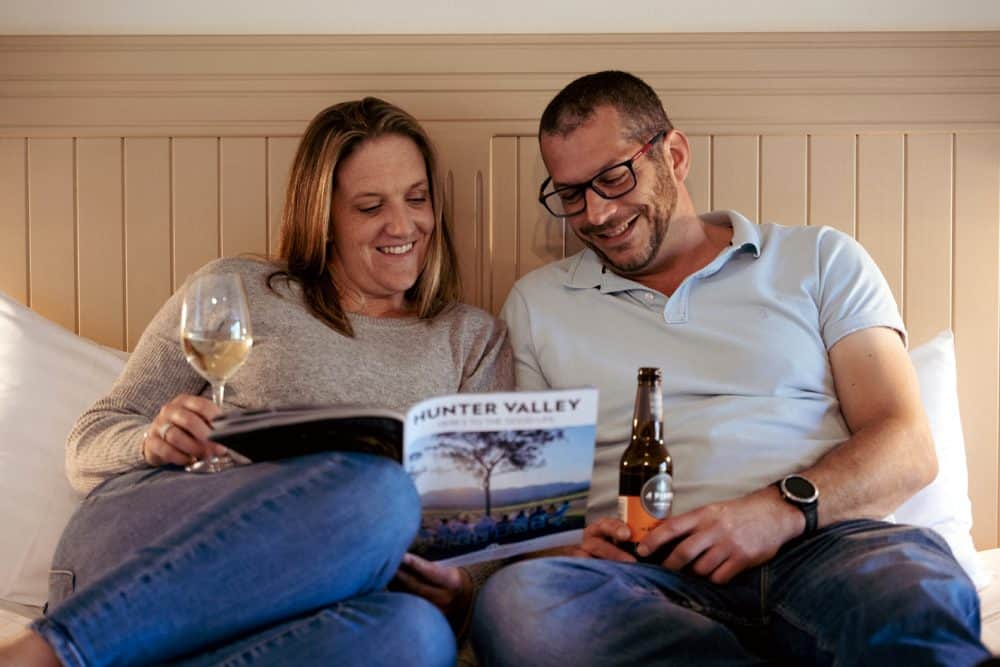 Couple relaxing during a stay at Hunter Valley Resort and Farm in Pokolbin