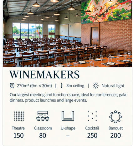 Winemakers conference and function space at Hunter Valley Resort and Farm in Pokolbin